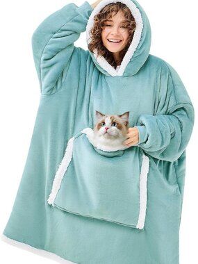 Wearable Blanket Hoodie Oversized Cat Lovers Sweatshirt Blanket for Adult..